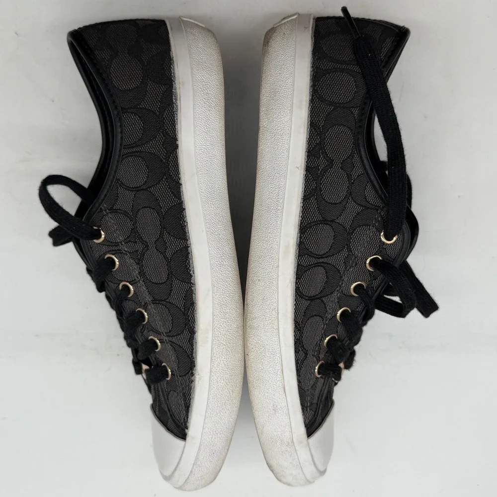 Coach 9 Empire Low Top Sneakers Black Signature C Monogram Canvas Gold Hardware